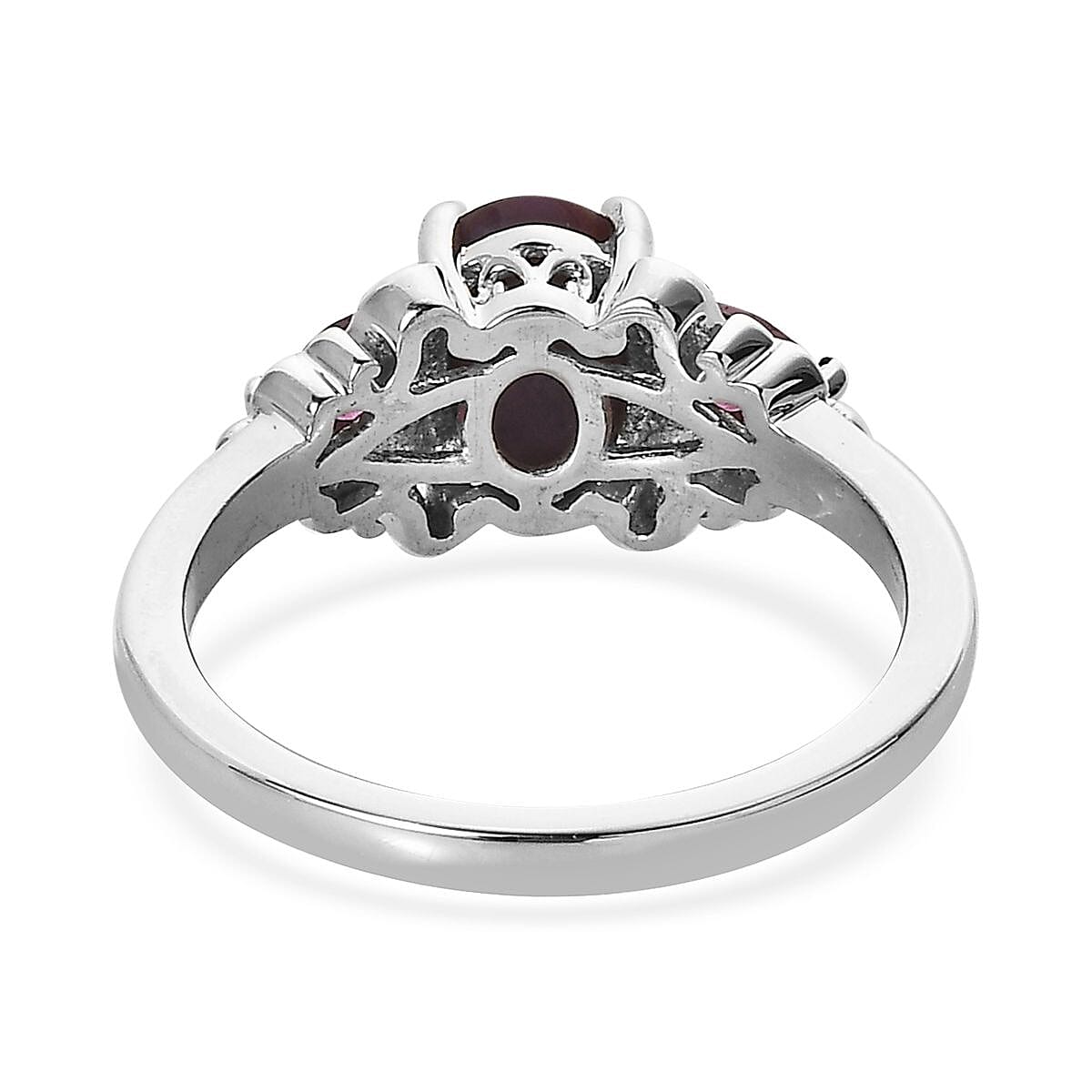 Premium Indian Star Ruby and Orissa Rhodolite Garnet Ring and Pendant Necklace 20 Inches in Platinum Over Sterling Silver 4.15 ctw image number 5