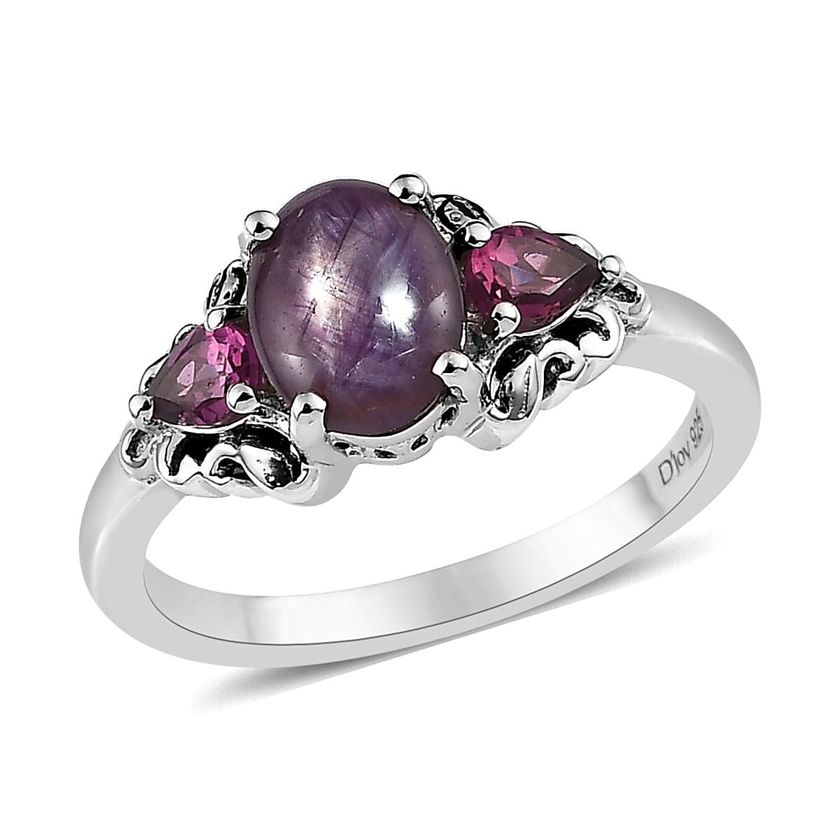 Premium Indian Star Ruby and Orissa Rhodolite Garnet Ring (Size 7.0) and Pendant Necklace 20 Inches in Platinum Over Sterling Silver 4.15 ctw image number 2