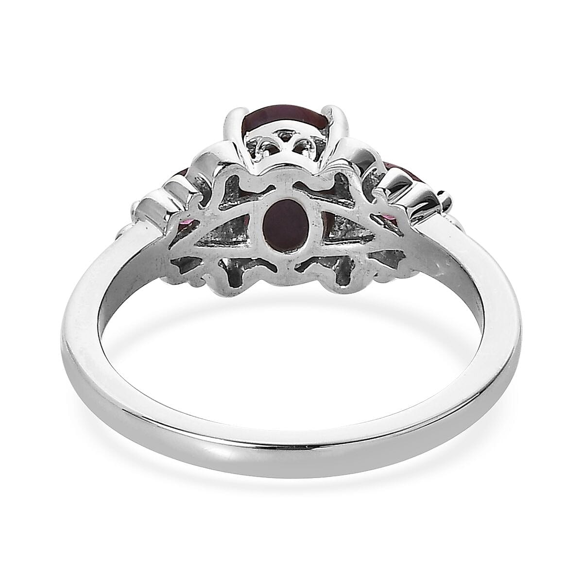 Premium Indian Star Ruby and Orissa Rhodolite Garnet Ring (Size 7.0) and Pendant Necklace 20 Inches in Platinum Over Sterling Silver 4.15 ctw image number 3
