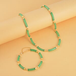 Green Jade (D) Bracelet (6.50-8.50In) and Necklace 18-20 Inches in Vermeil Yellow Gold Over Sterling Silver 140.00 ctw