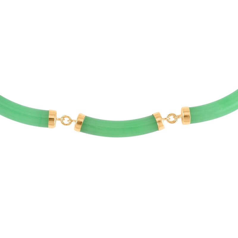 Green Jade (D) Bracelet (6.50-8.50In) and Necklace 18-20 Inches in Vermeil Yellow Gold Over Sterling Silver 140.00 ctw