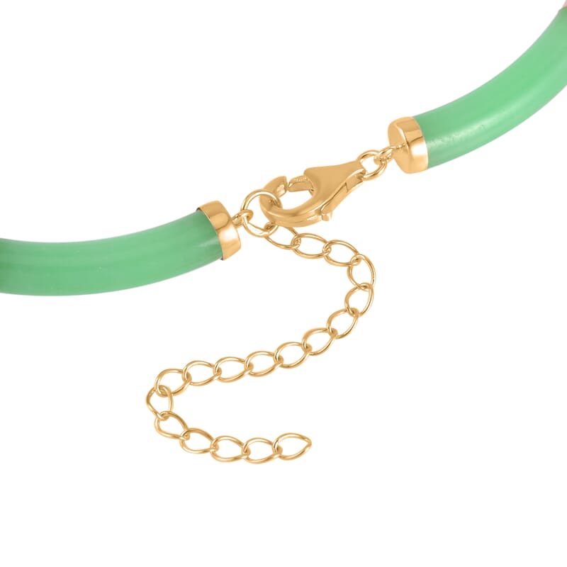Green Jade (D) Bracelet (6.50-8.50In) and Necklace 18-20 Inches in Vermeil Yellow Gold Over Sterling Silver 140.00 ctw
