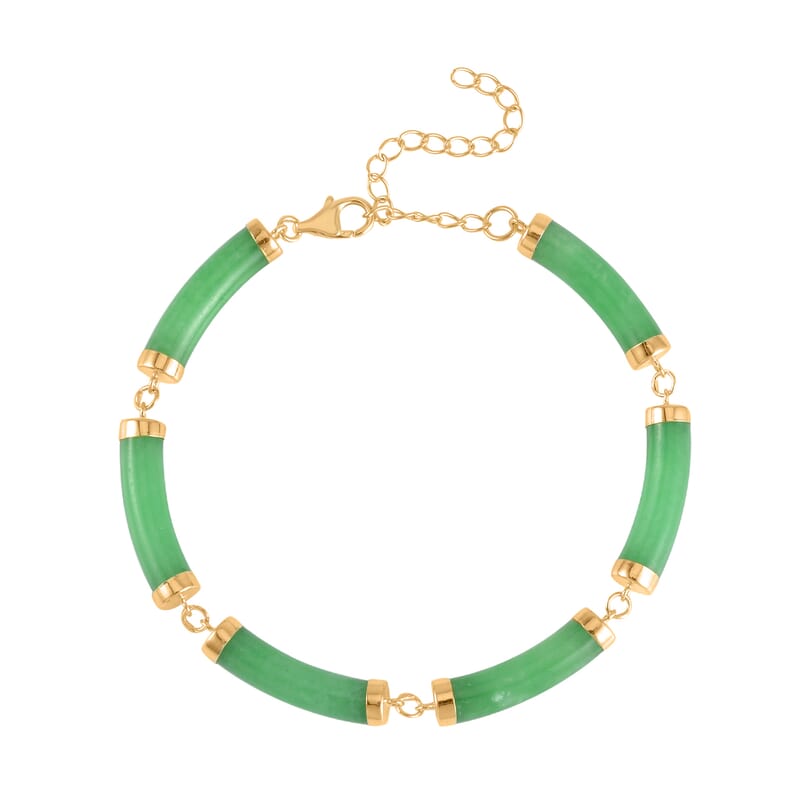 Green Jade (D) Bracelet (6.50-8.50In) and Necklace 18-20 Inches in Vermeil Yellow Gold Over Sterling Silver 140.00 ctw