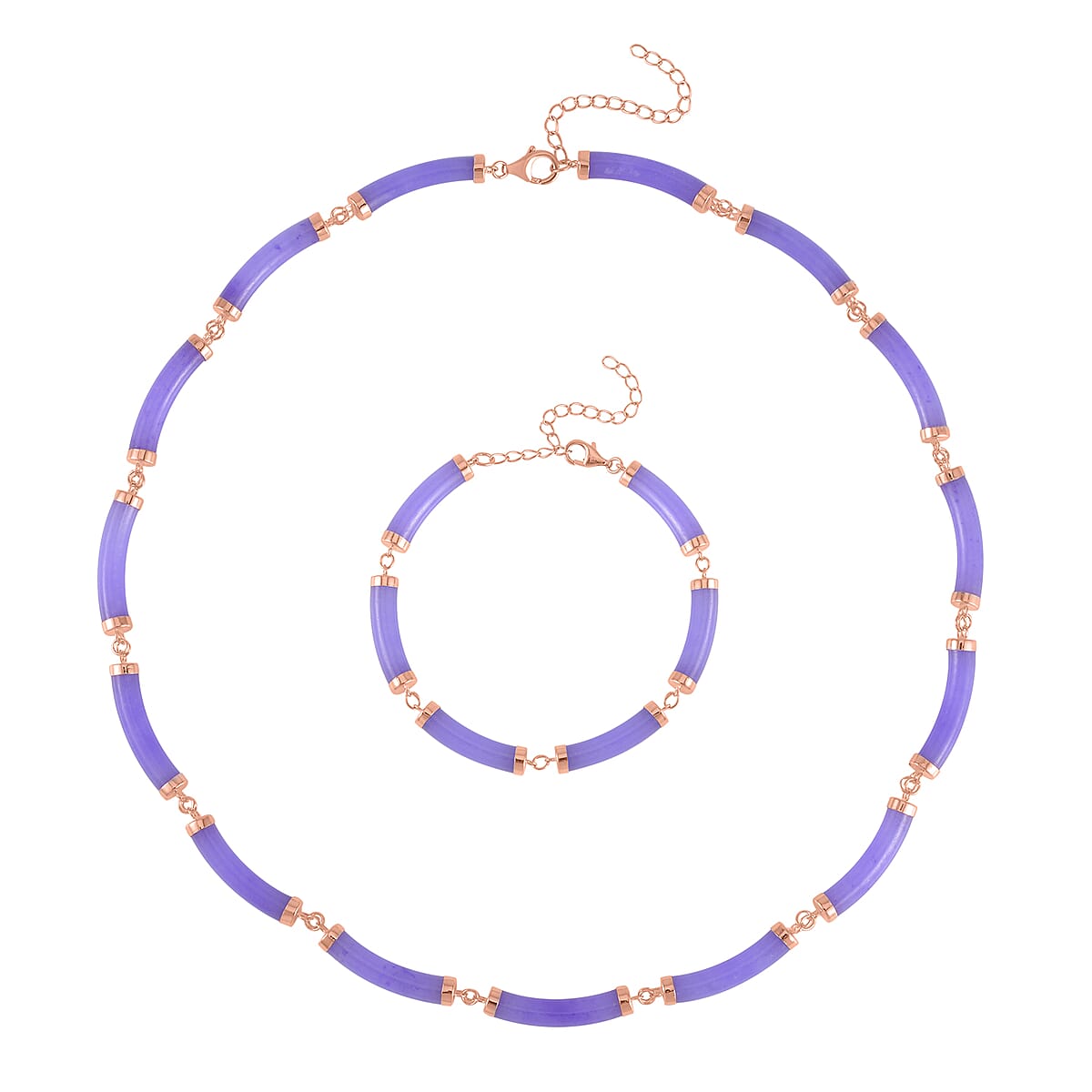 Purple Jade (D) Bracelet (6.50-8.50In) and Necklace 18-20 Inches in Vermeil Rose Gold Over Sterling Silver 140.00 ctw image number 0