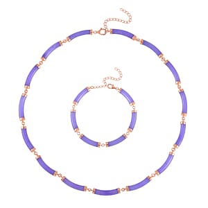 Purple Jade (D) Bracelet (6.50-8.50In) and Necklace 18-20 Inches in Vermeil Rose Gold Over Sterling Silver 140.00 ctw