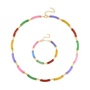 Multi Jade (D) Bracelet (6.50-8.50In) and Necklace 18-20 Inches in Vermeil Yellow Gold Over Sterling Silver 140.00 ctw