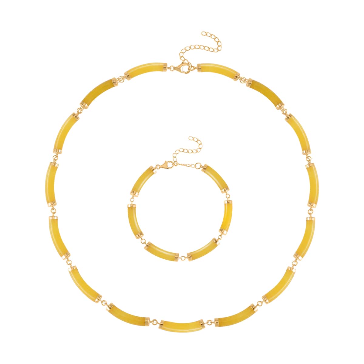 Yellow Jade (D) Bracelet (6.50-8.50In) and Necklace 18-20 Inches in Vermeil Yellow Gold Over Sterling Silver 140.00 ctw image number 0