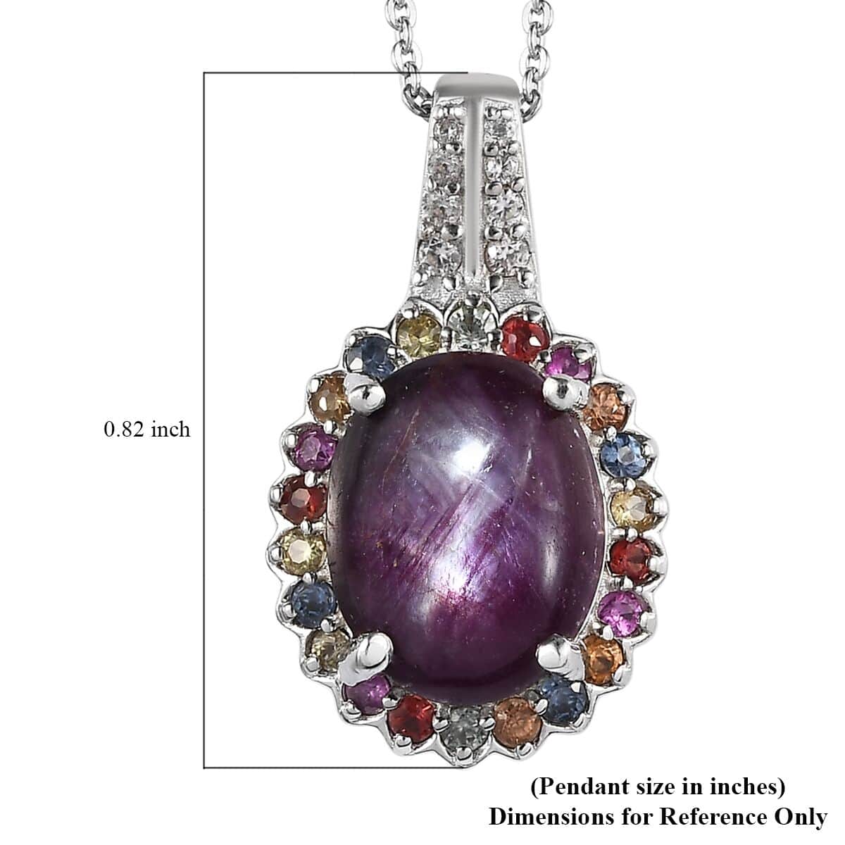 Indian Star Ruby and Multi Gemstone Floral Pendant Necklace 20 Inches in Platinum Over Sterling Silver 7.40 ctw image number 6