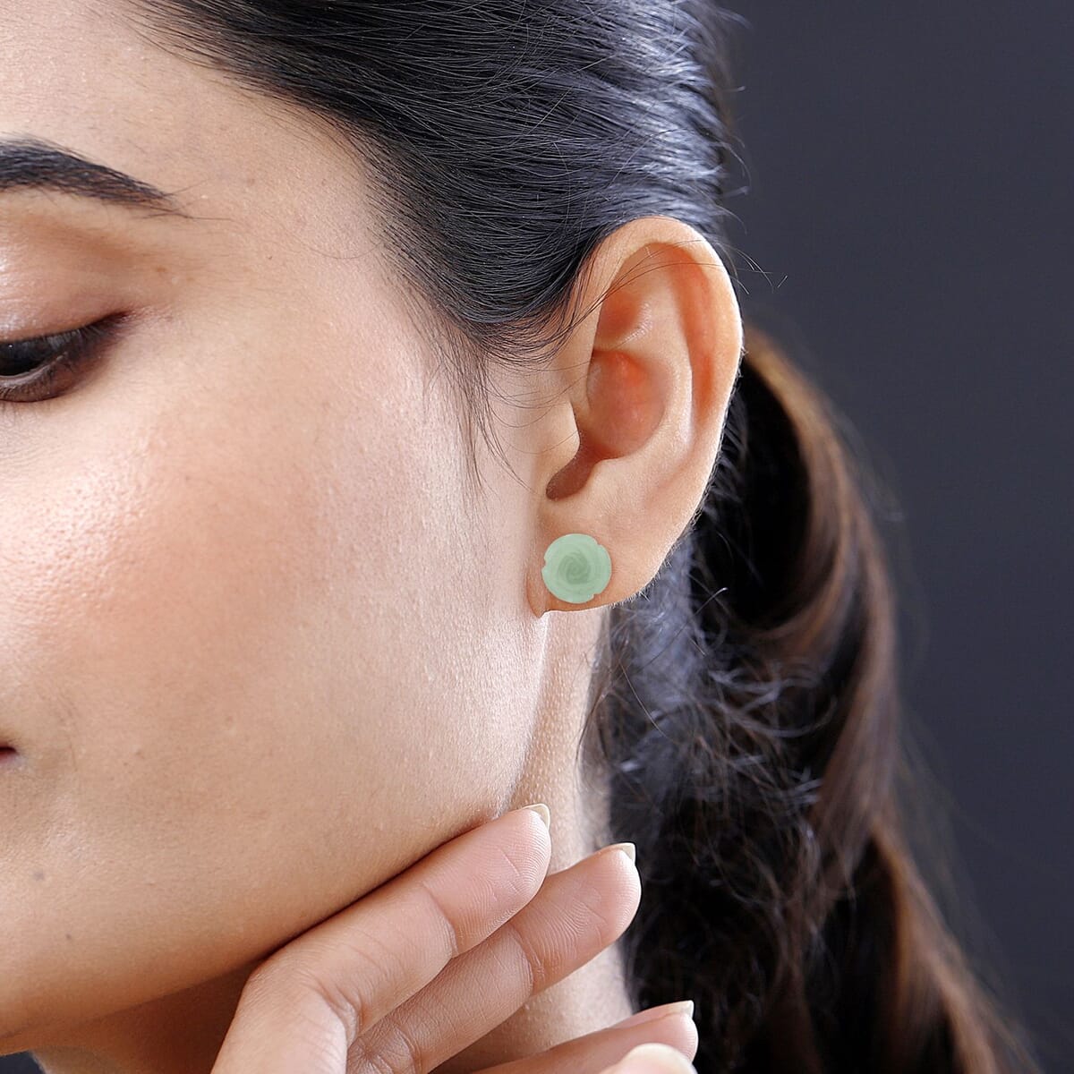 Green Aventurine, Simulated Diamond Set of 2 Stud Earrings in Stainless Steel 8.40 ctw | Tarnish-Free, Waterproof, Sweat Proof Jewelry image number 2