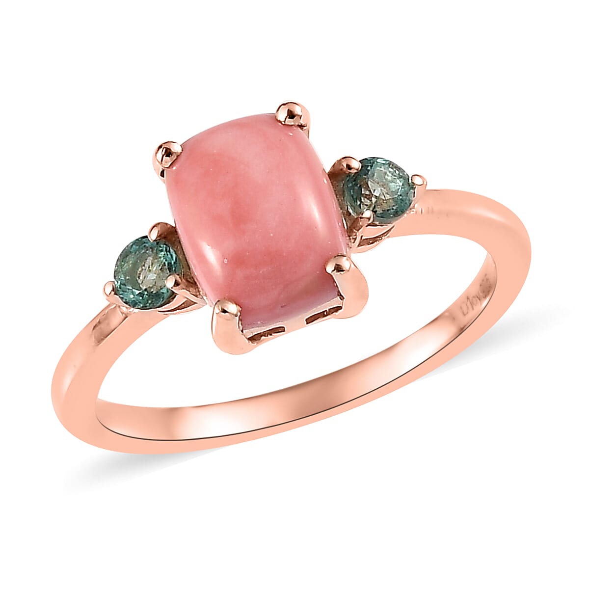 Oregon Peach Opal, Boyaca Colombian Emerald Ring and Pendant Necklace 20 Inches in Vermeil Rose Gold Over Sterling Silver 2.25 ctw image number 3