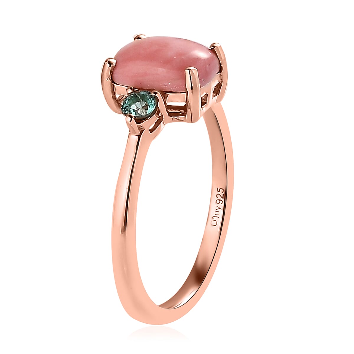 Oregon Peach Opal, Boyaca Colombian Emerald Ring and Pendant Necklace 20 Inches in Vermeil Rose Gold Over Sterling Silver 2.25 ctw image number 4