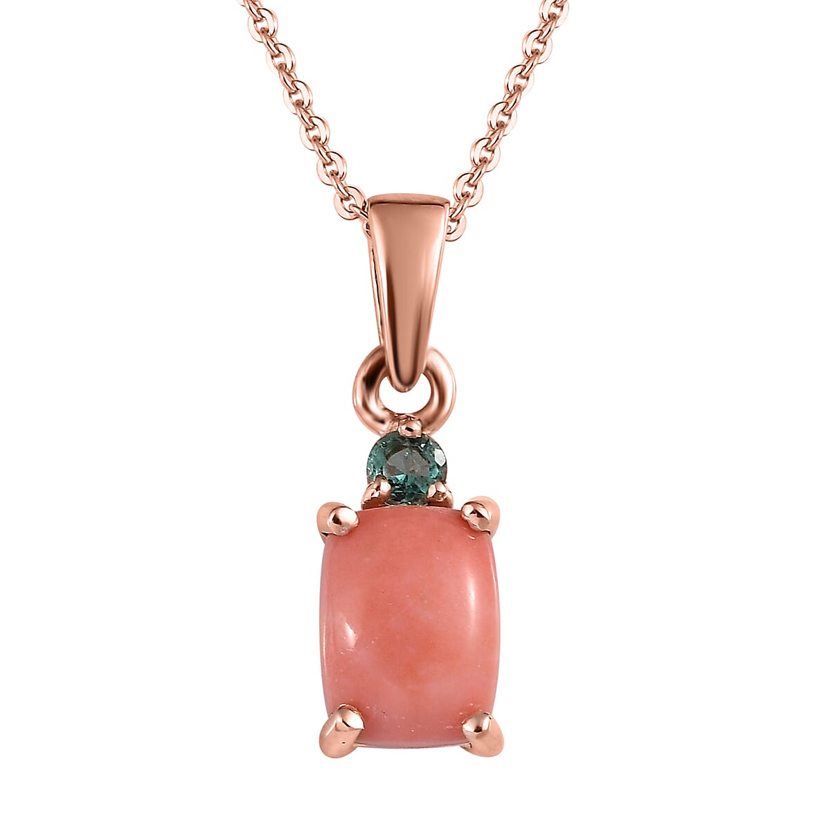 Oregon Peach Opal, Boyaca Colombian Emerald Ring and Pendant Necklace 20 Inches in Vermeil Rose Gold Over Sterling Silver 2.25 ctw image number 6