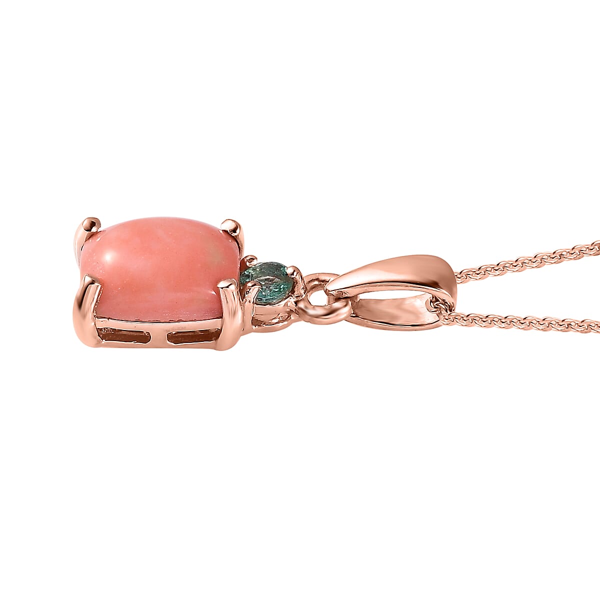 Oregon Peach Opal, Boyaca Colombian Emerald Ring and Pendant Necklace 20 Inches in Vermeil Rose Gold Over Sterling Silver 2.25 ctw image number 7