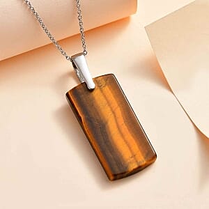 Tigers Eye Pendant 35.00 ctw Necklace in Stainless Steel 20 Inches