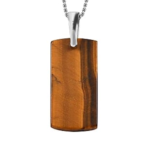 Tigers Eye Pendant 35.00 ctw Necklace in Stainless Steel 20 Inches