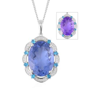 Color Change Fluorite (IR) and Multi Gemstone Pendant Necklace 18 Inches in Rhodium Over Sterling Silver 14.30 ctw
