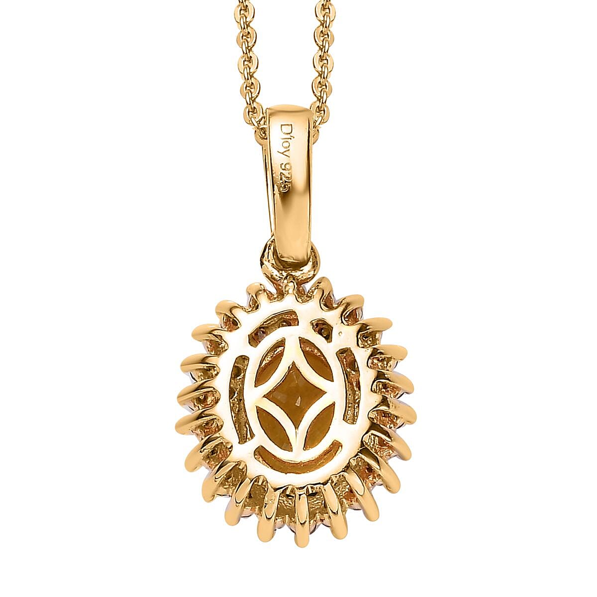 Madagascar Yellow Sapphire, Yellow and White Diamond Double Halo Pendant Necklace 20 Inches in Vermeil Yellow Gold Over Sterling Silver 2.00 ctw