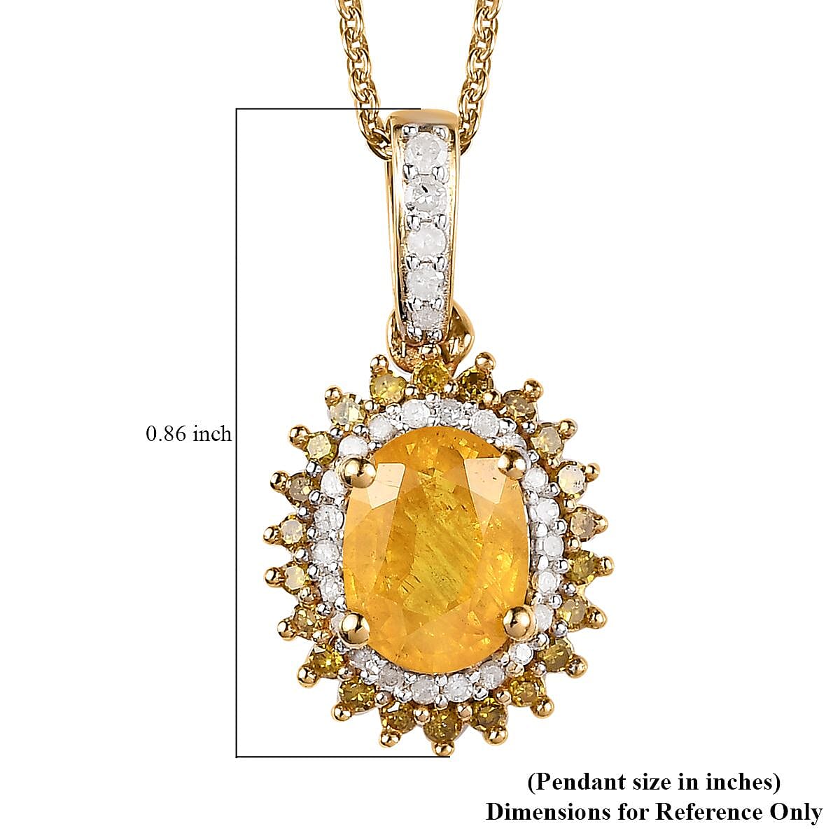 Madagascar Yellow Sapphire, Yellow and White Diamond Double Halo Pendant Necklace 20 Inches in Vermeil Yellow Gold Over Sterling Silver 2.00 ctw image number 6