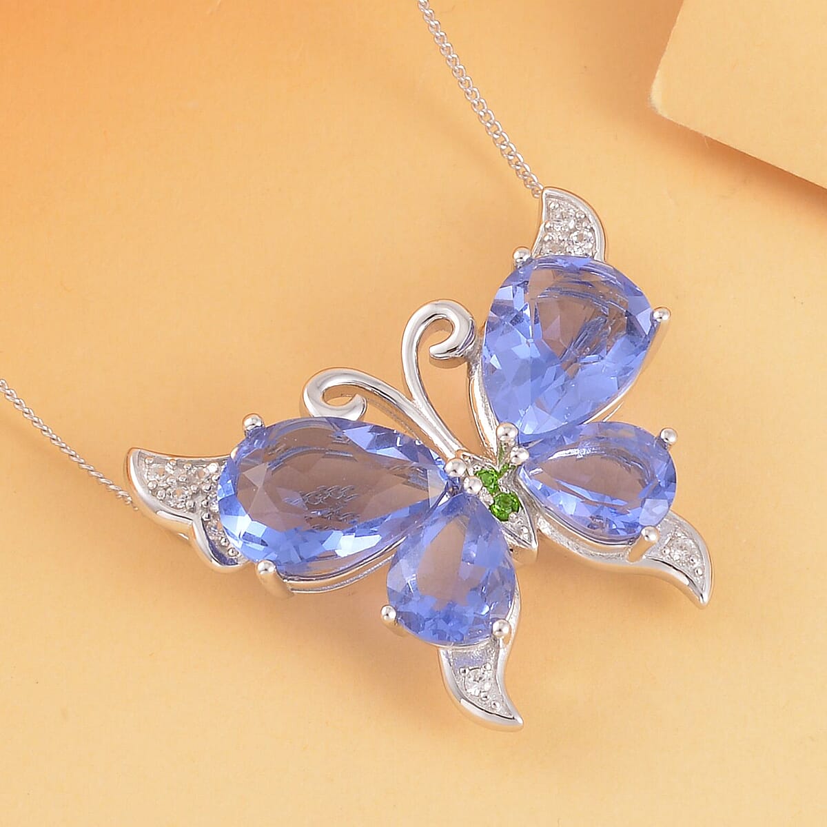 Color Change Fluorite (IR) and Multi Gemstone Butterfly Pendant Necklace 18 Inches in Rhodium Over Sterling Silver 14.10 ctw image number 1