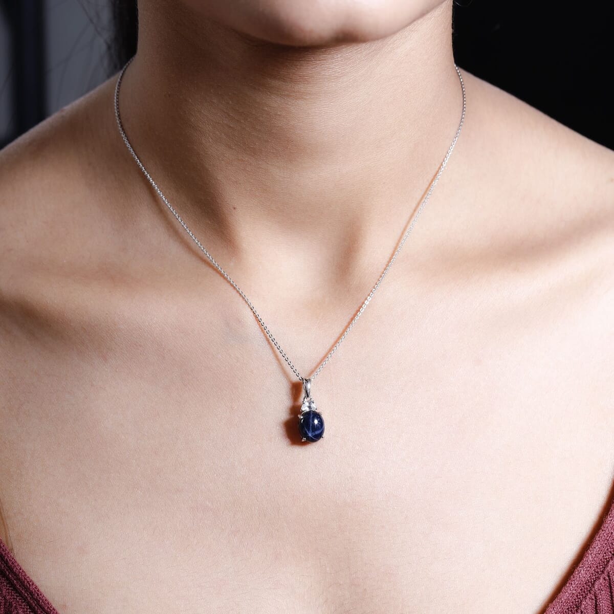 India Star Ruby and White Zircon Pendant Necklace 20 Inches in Platinum Over Sterling Silver 5.15 ctw image number 2