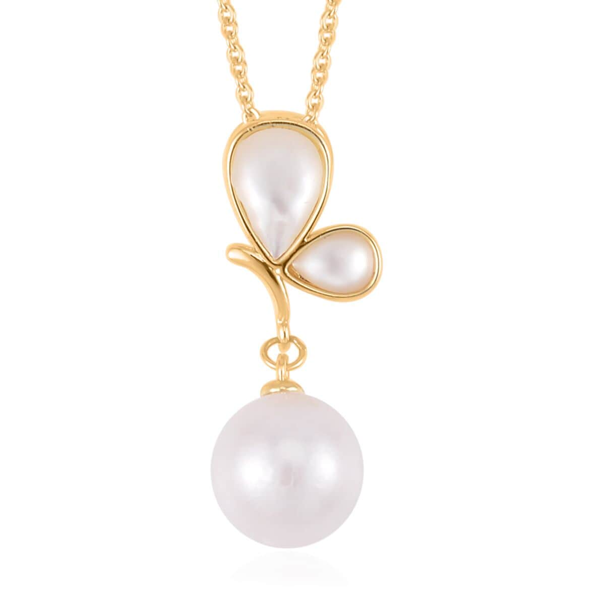 White Edison Pearl and White Mother of Pearl Pendant Necklace 20 Inches in Goldtone image number 0