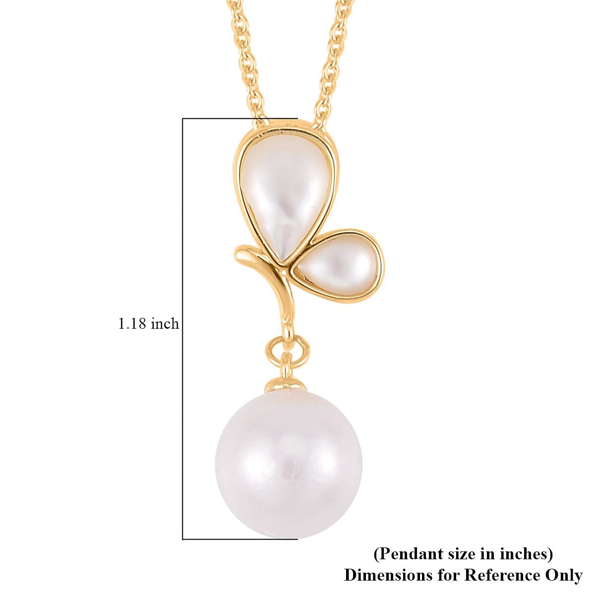 White Edison Pearl and White Mother of Pearl Pendant Necklace 20 Inches in Goldtone