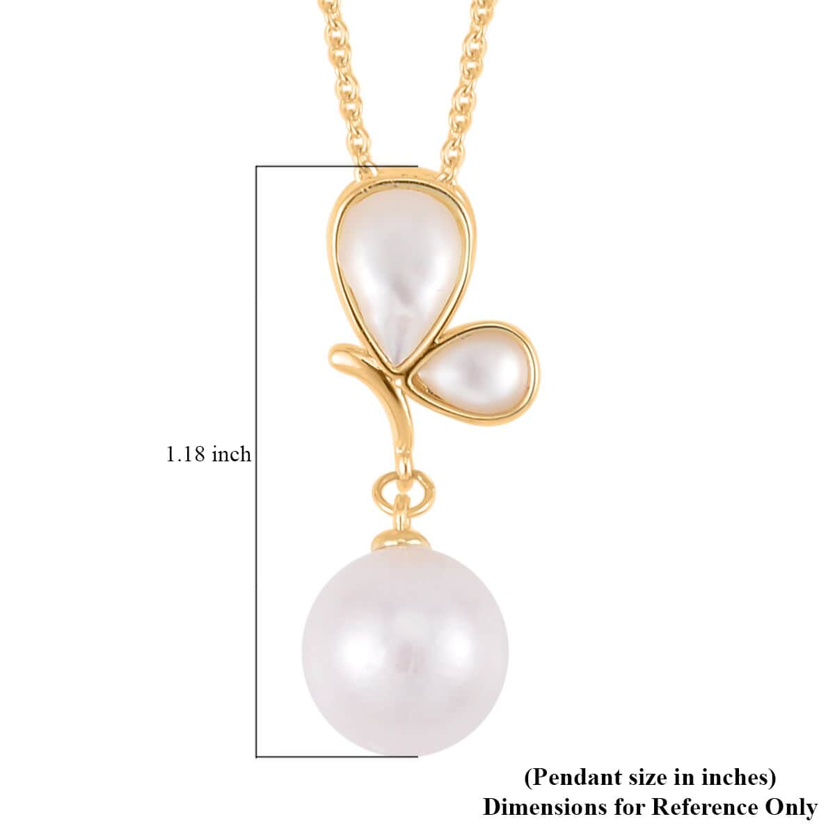 White Edison Pearl and White Mother of Pearl Pendant Necklace 20 Inches in Goldtone image number 5