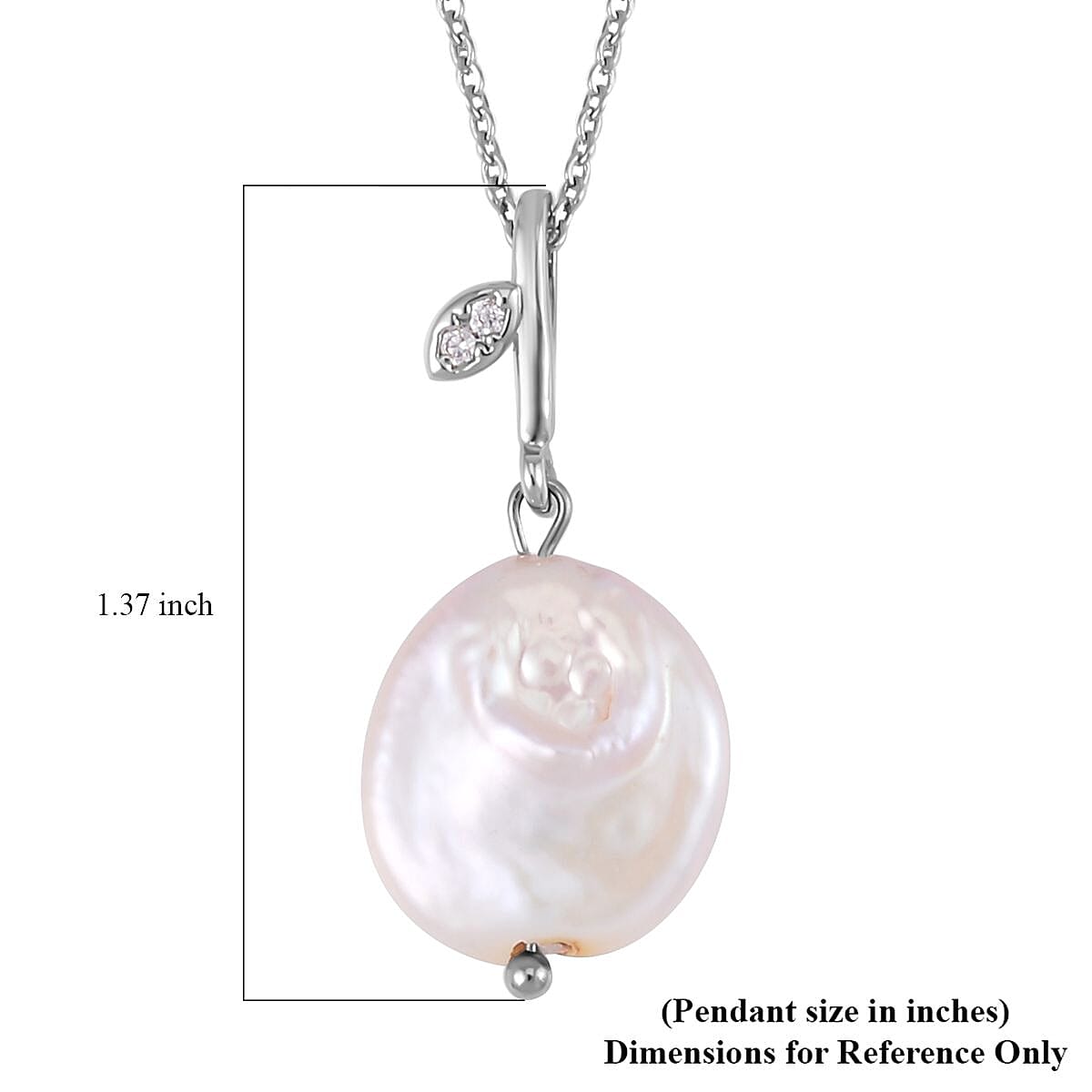 Coin Freshwater Pearl and Simulated Diamond Pendant Necklace in Silvertone 20 Inches image number 5