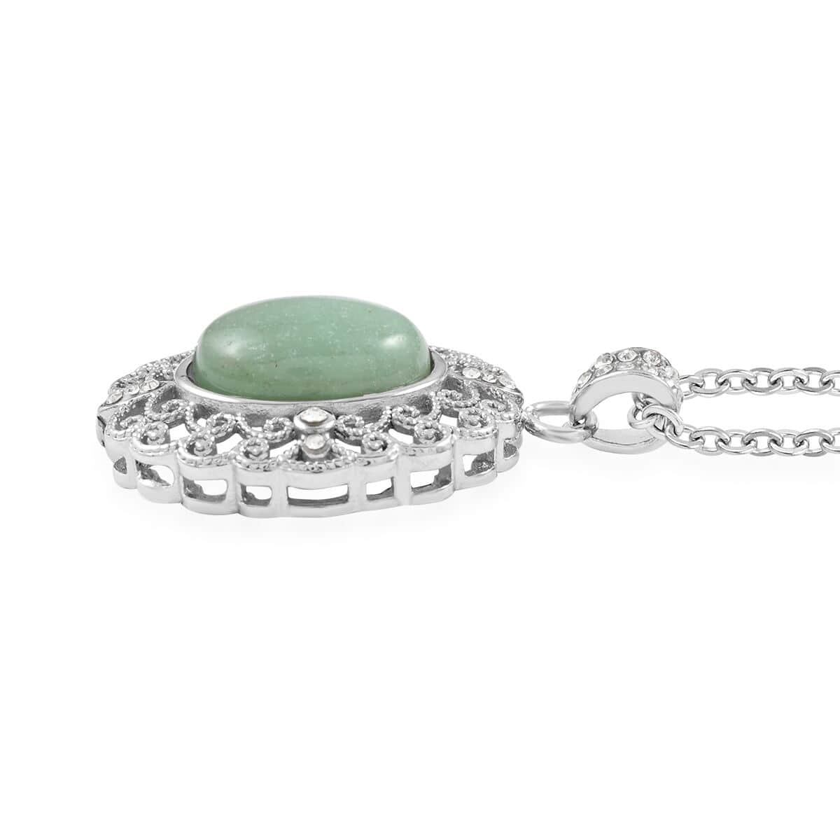 Green Aventurine, Simulated Diamond Pendant Necklace (18-20 Inches) in Stainless Steel 5.25 ctw , Tarnish-Free, Waterproof, Sweat Proof Jewelry image number 3