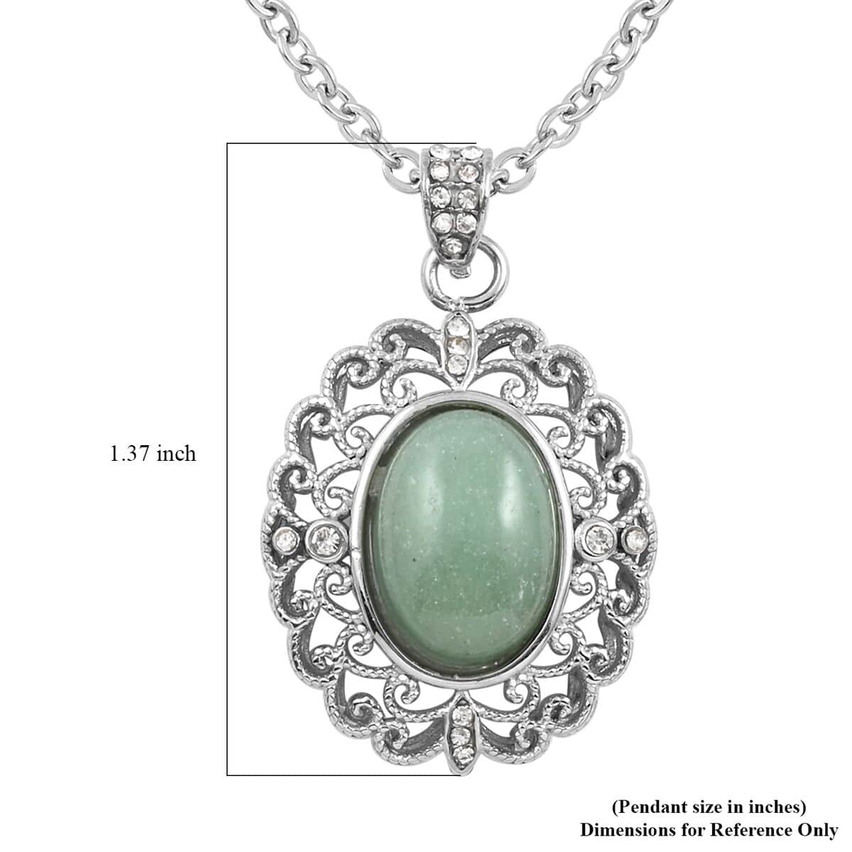 Green Aventurine, Simulated Diamond Pendant Necklace (18-20 Inches) in Stainless Steel 5.25 ctw , Tarnish-Free, Waterproof, Sweat Proof Jewelry image number 5