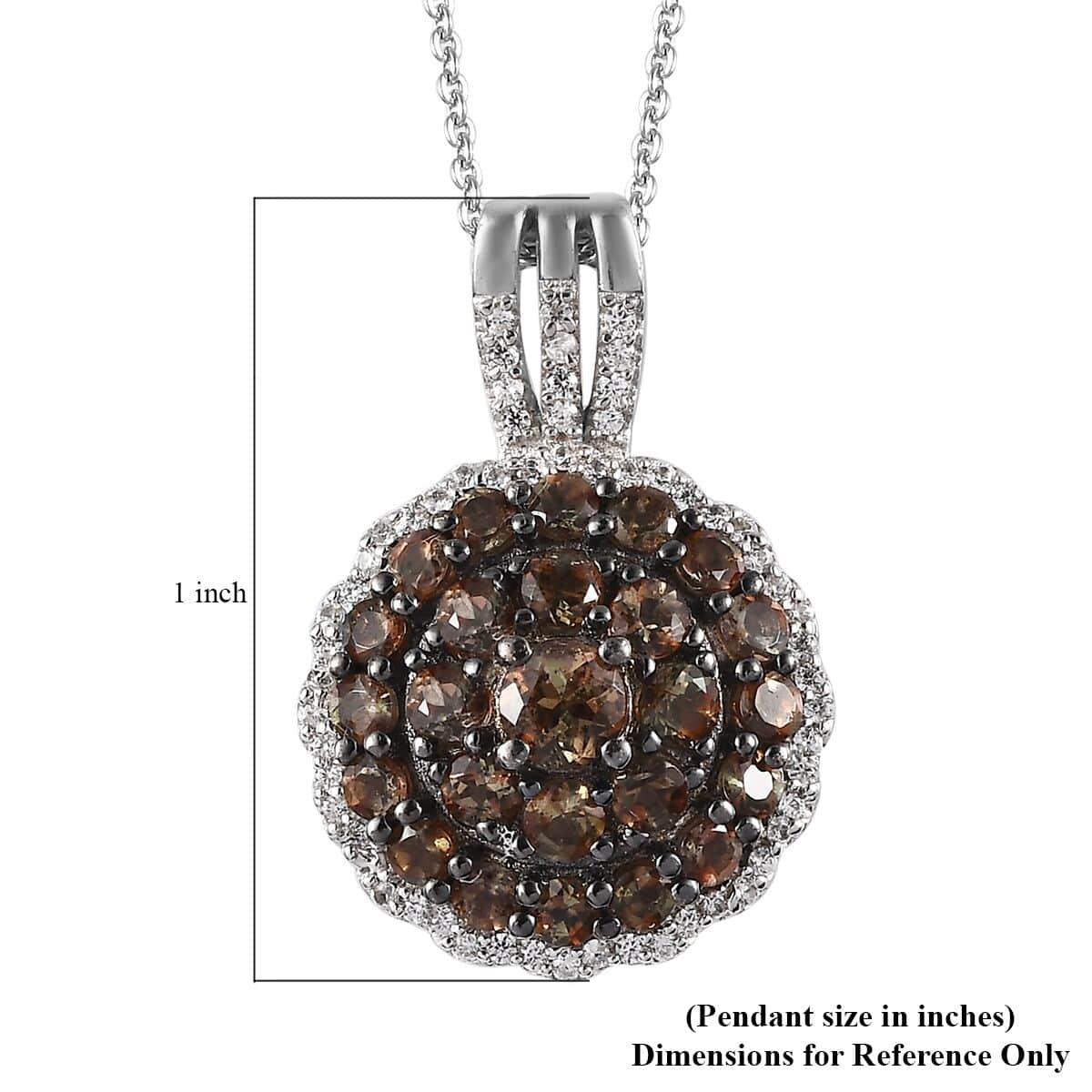 Premium Jenipapo Andalusite and White Zircon Cluster Pendant Necklace 20 Inches in Platinum Over Sterling Silver 2.10 ctw image number 6