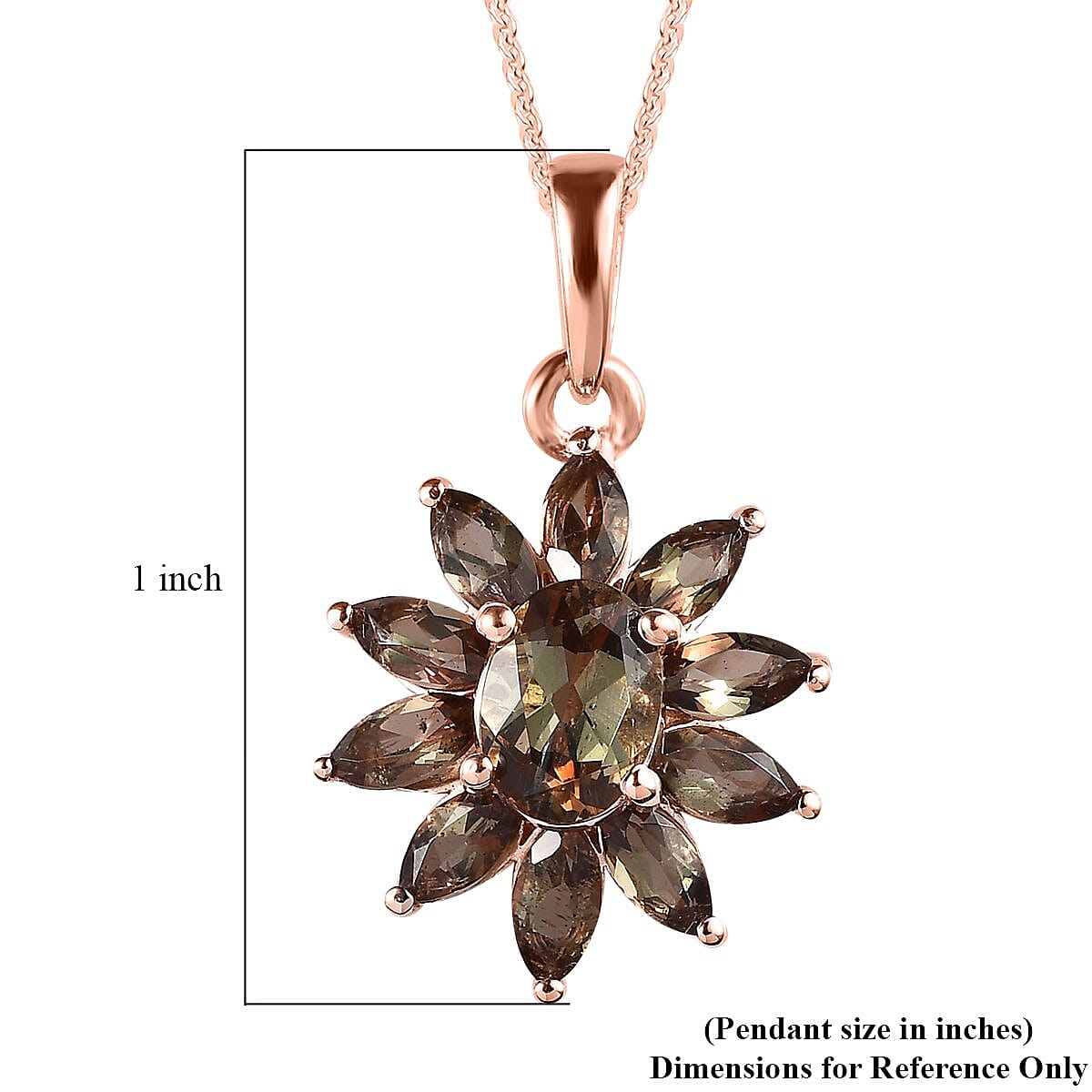Premium Jenipapo Andalusite Floral Pendant Necklace 20 Inches in Vermeil Rose Gold Over Sterling Silver 2.40 ctw