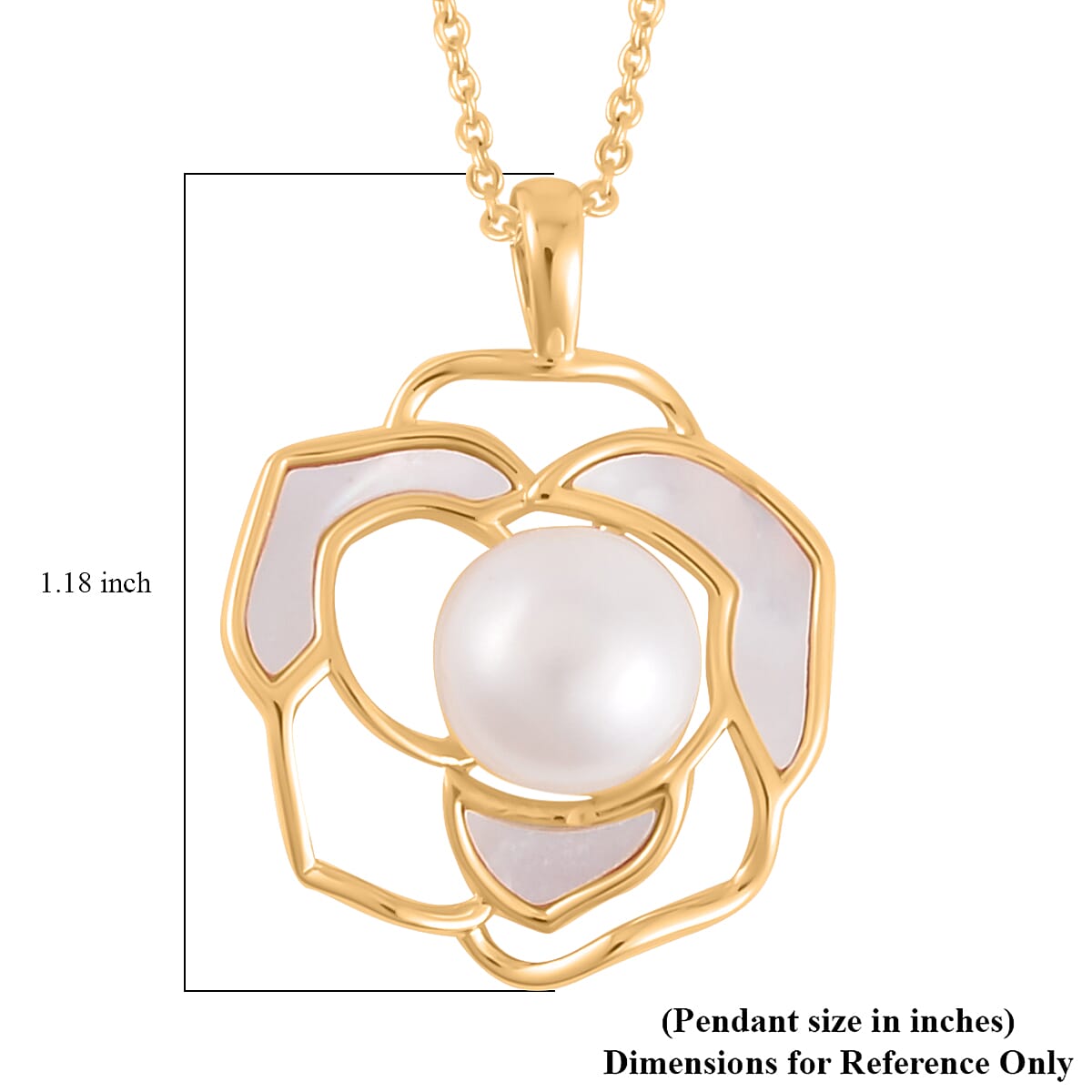White Freshwater Pearl and White Mother Of Pearl Pendant Necklace 20 Inches in Goldtone image number 5