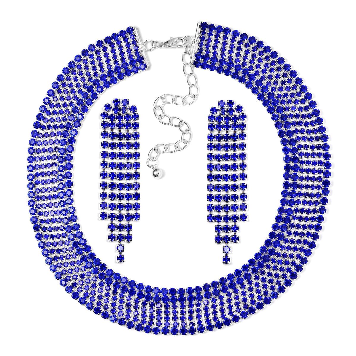 Blue Austrian Crystal Necklace and Earrings in Silvertone 18-22 Inches image number 0