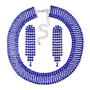 Blue Austrian Crystal Necklace and Earrings in Silvertone 16-20 Inches