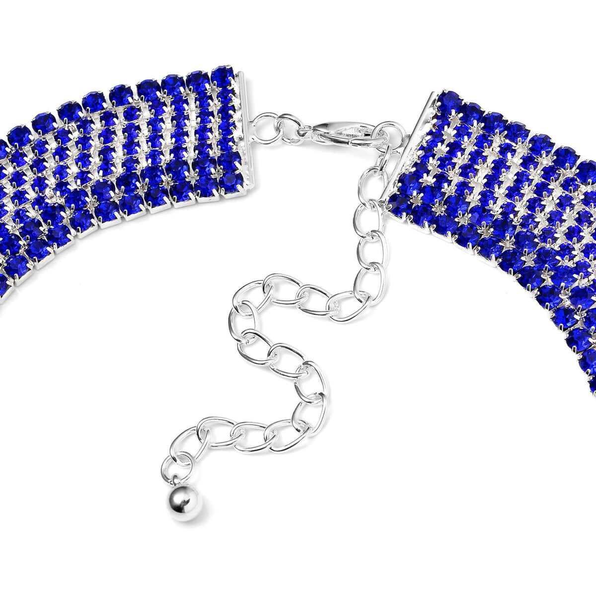 Blue Austrian Crystal Necklace and Earrings in Silvertone 18-22 Inches image number 3