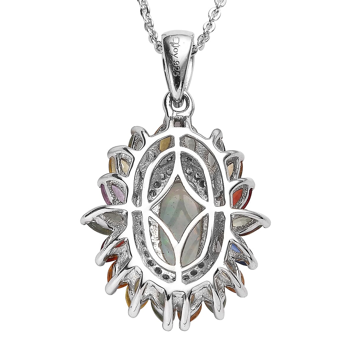 Premium Ethiopian Welo Opal and Multi Gemstone Floral Pendant Necklace 20 Inches in Platinum Over Sterling Silver 2.90 ctw