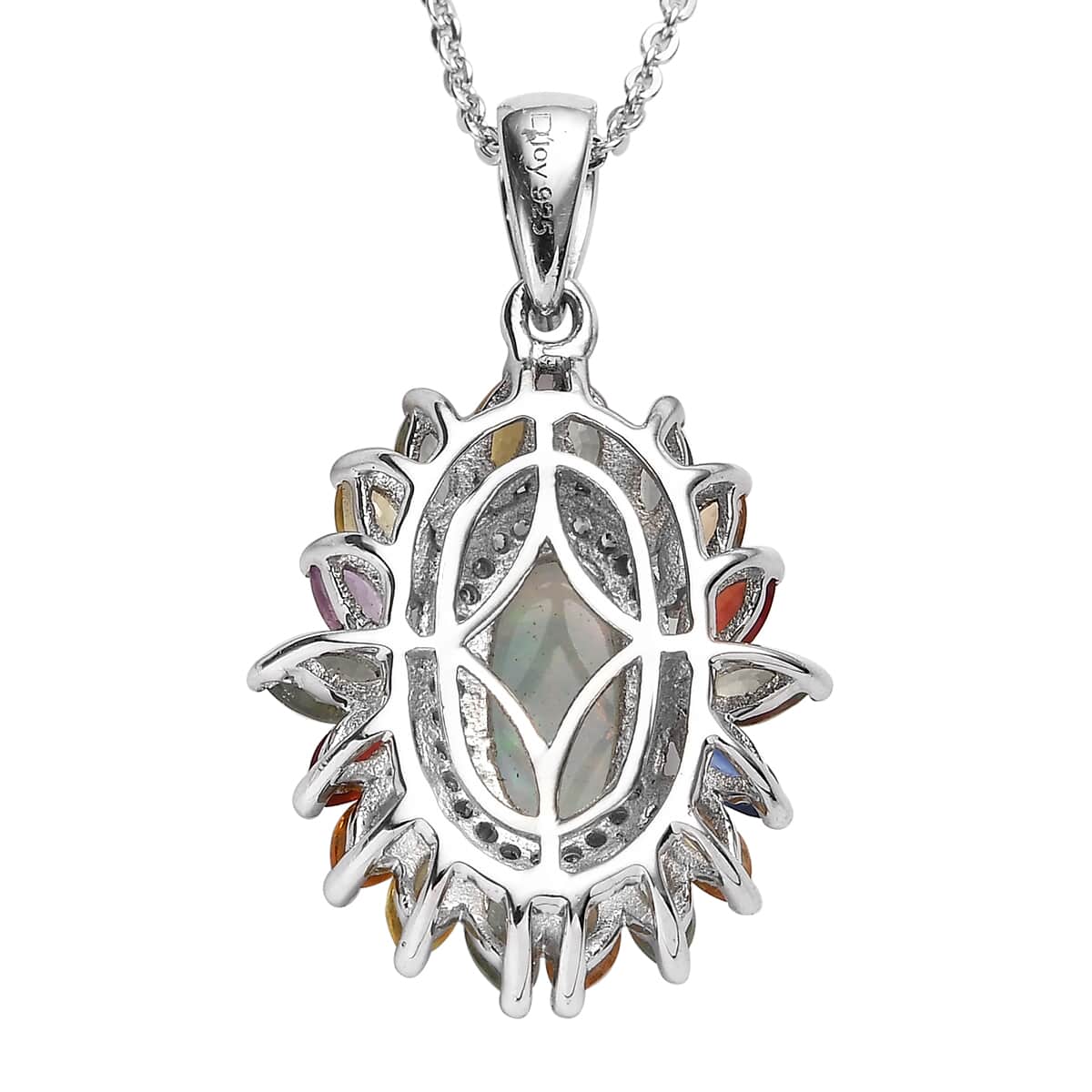 TLV Premium Ethiopian Welo Opal, Multi Gemstone Floral Pendant Necklace (20 Inches) in Platinum Over Sterling Silver 2.90 ctw image number 4