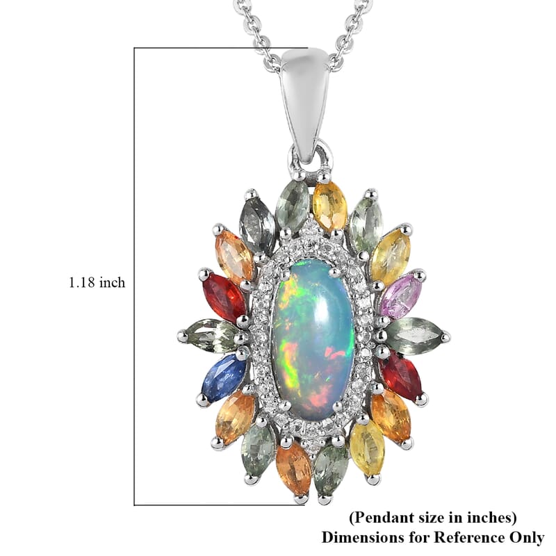 Premium Ethiopian Welo Opal and Multi Gemstone Floral Pendant Necklace 20 Inches in Platinum Over Sterling Silver 2.90 ctw