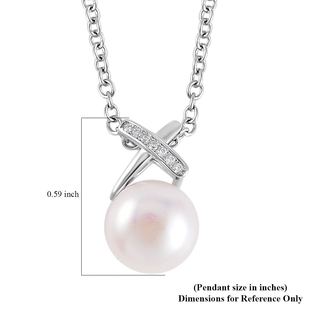 White Freshwater Cultured Pearl and Simulated Diamond Pendant Necklace 20 Inches in Rhodium Over Sterling Silver 0.07 ctw