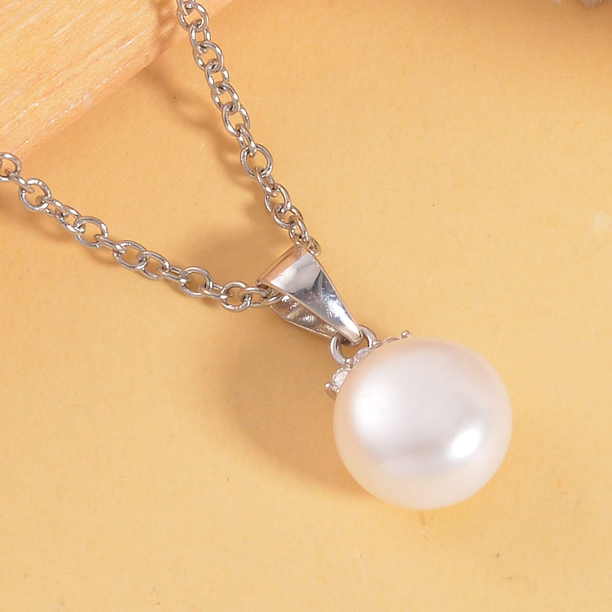 White Freshwater Cultured Pearl and Simulated Diamond Pendant Necklace 20 Inches in Rhodium Over Sterling Silver 0.08 ctw image number 1