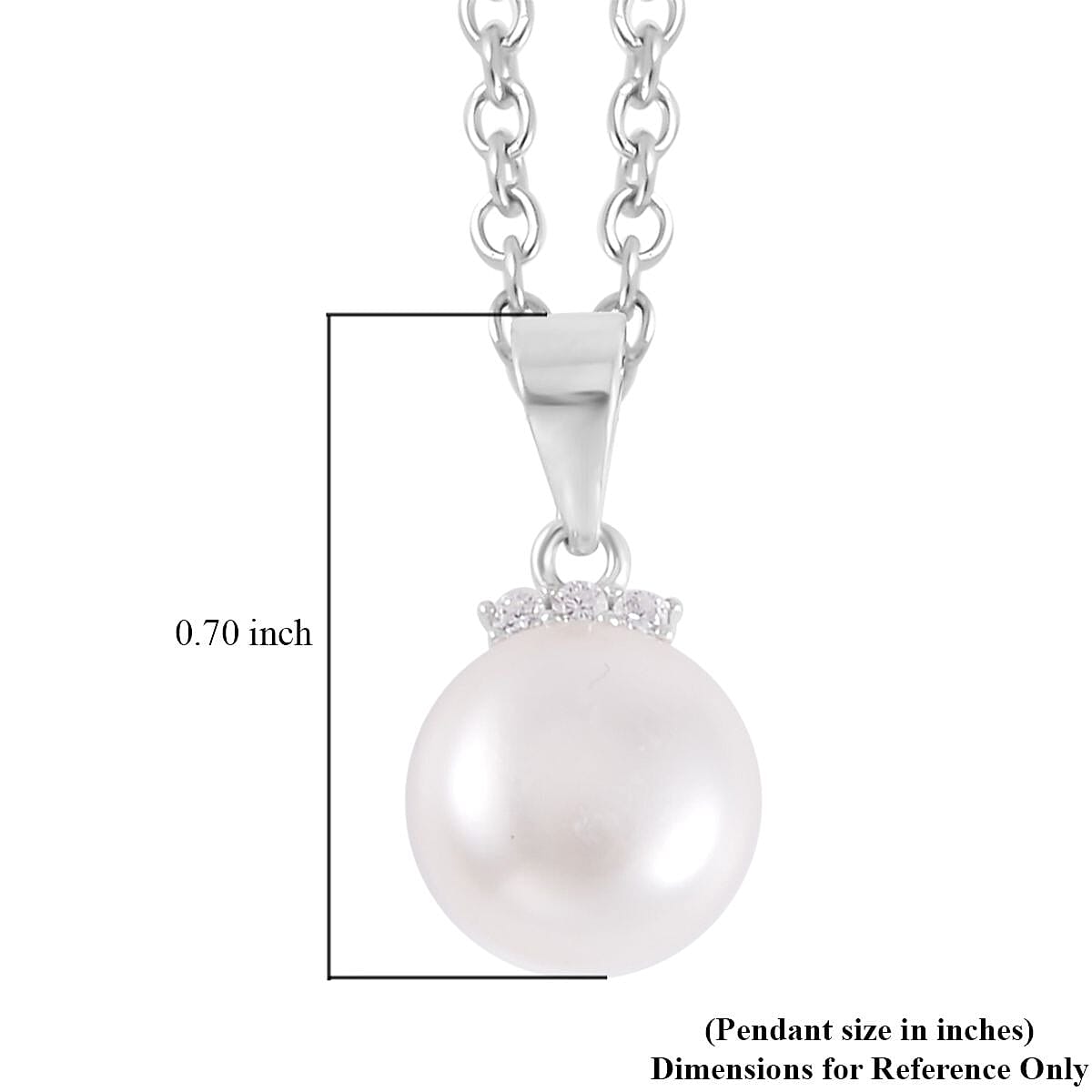 White Freshwater Cultured Pearl and Simulated Diamond Pendant Necklace 20 Inches in Rhodium Over Sterling Silver 0.08 ctw image number 5