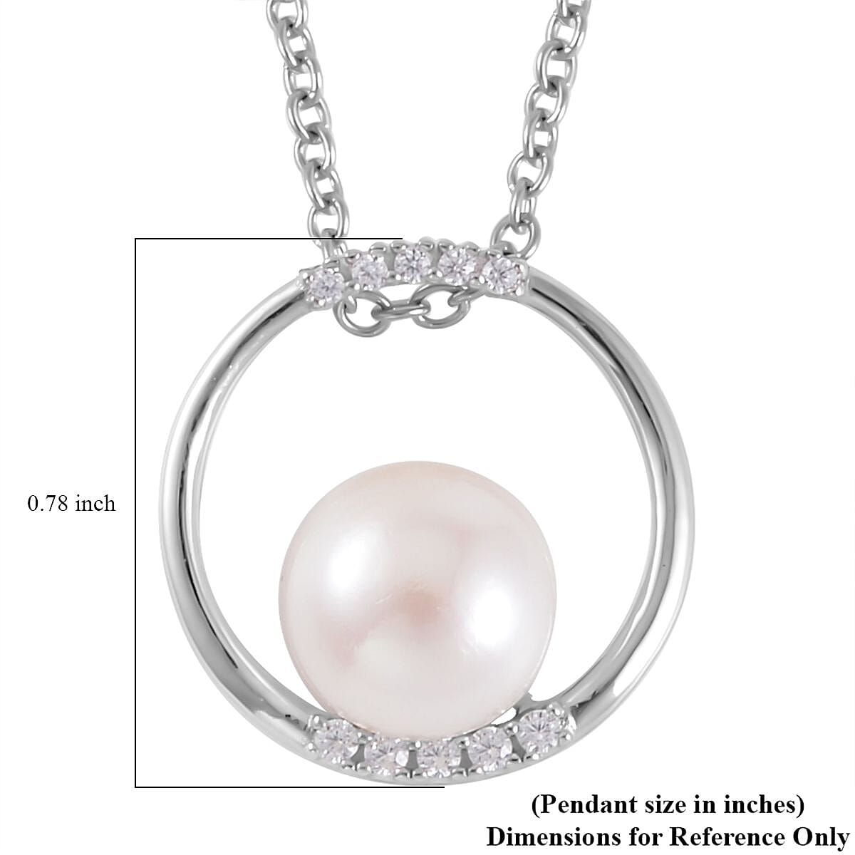 White Freshwater Cultured Pearl and Simulated Diamond Pendant Necklace 20 Inches in Rhodium Over Sterling Silver 0.15 ctw image number 5