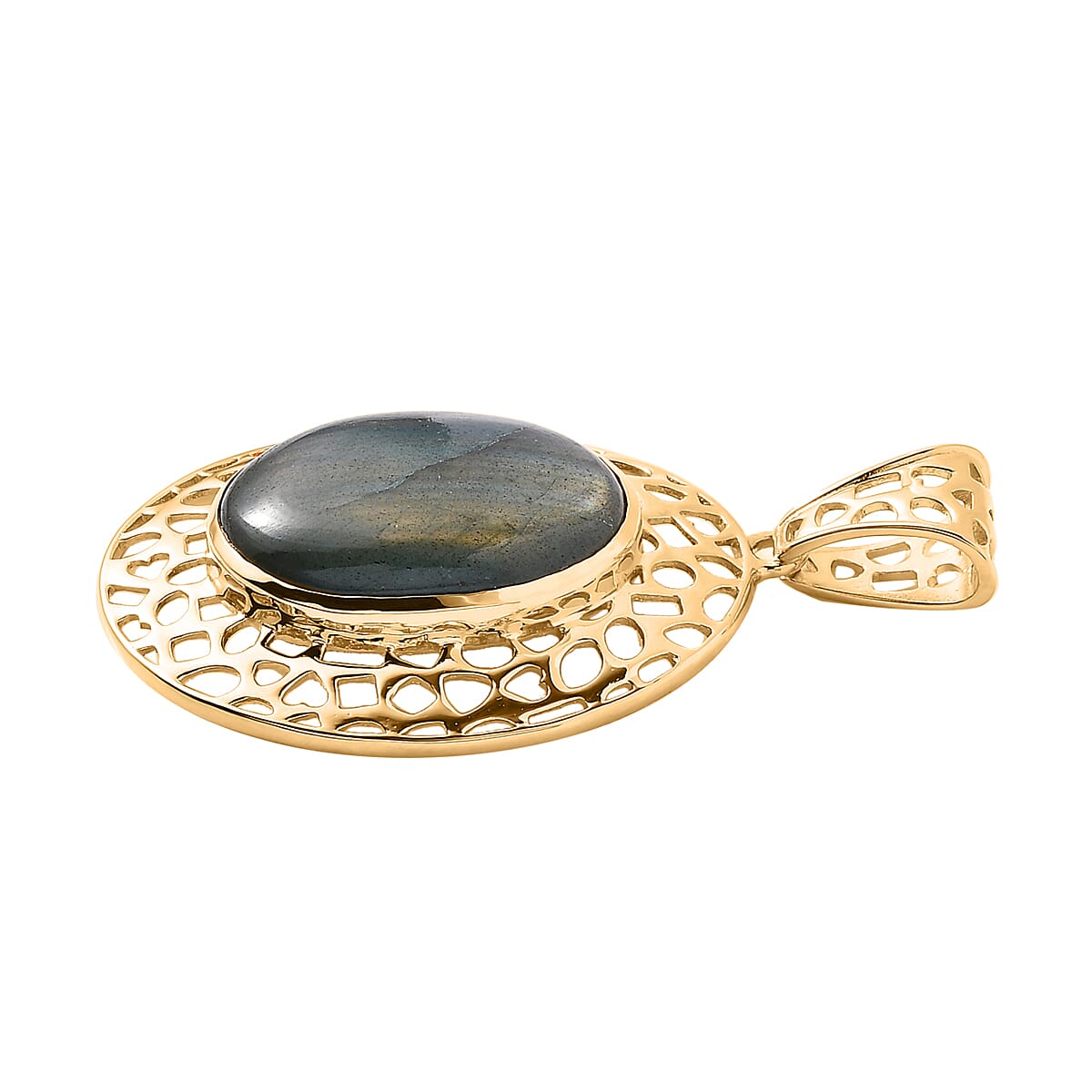 Karis Malagasy Labradorite Solitaire Ring (Size 10) and Pendant in 18K YG Plated 51.50 ctw