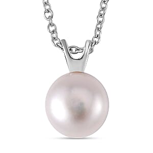 White Freshwater Cultured Pearl Solitaire Stud Earrings and Pendant Necklace 20 Inches in Rhodium Over Sterling Silver