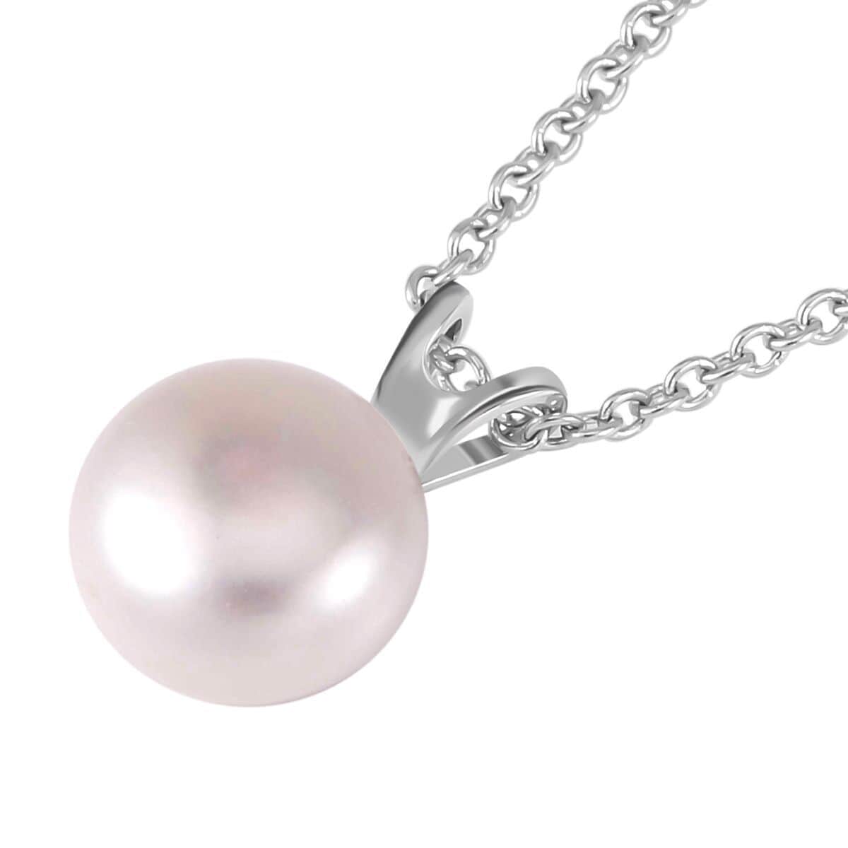 White Freshwater Cultured Pearl Solitaire Stud Earrings and Pendant Necklace 20 Inches in Rhodium Over Sterling Silver image number 3