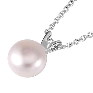 White Freshwater Cultured Pearl Solitaire Stud Earrings and Pendant Necklace 20 Inches in Rhodium Over Sterling Silver