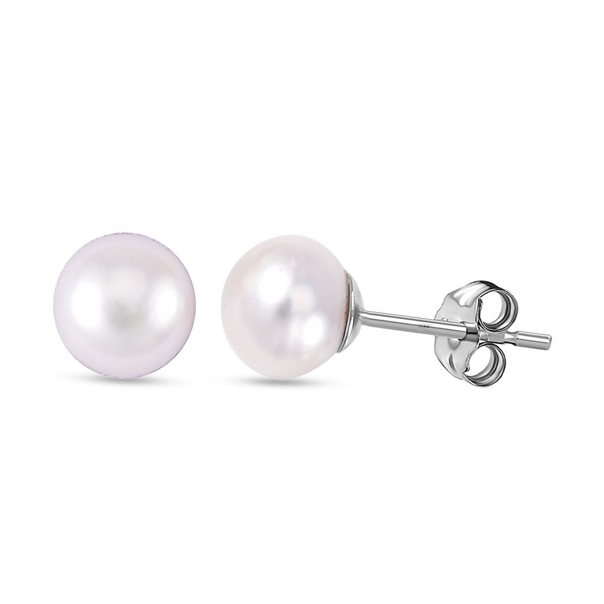 White Freshwater Cultured Pearl Solitaire Stud Earrings and Pendant Necklace 20 Inches in Rhodium Over Sterling Silver