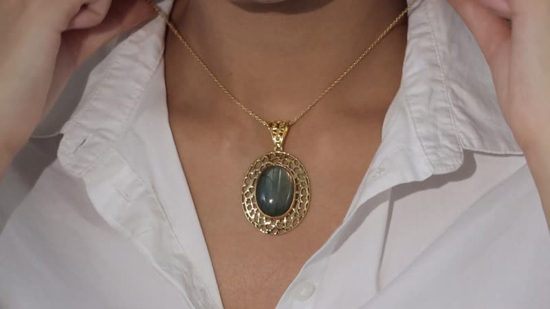 Karis Malagasy Labradorite Solitaire Ring and Pendant in 18K YG Plated 51.50 ctw