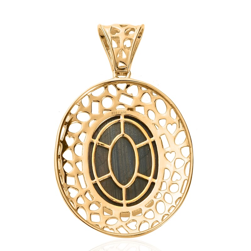 Karis Malagasy Labradorite Solitaire Ring (Size 9) and Pendant in 18K YG Plated 51.50 ctw